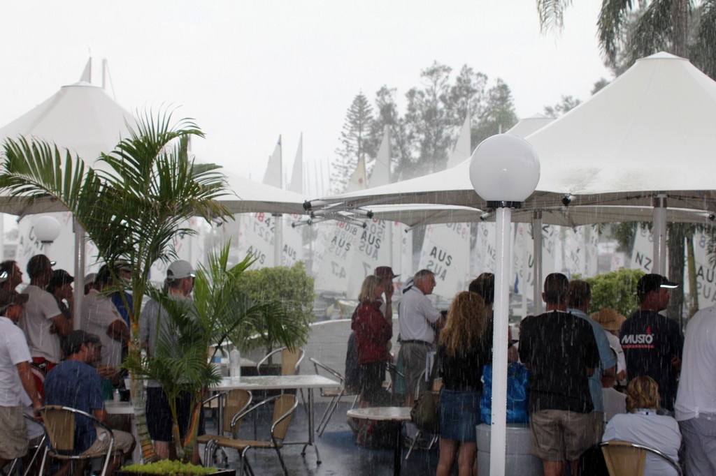 Rain during Pre-event briefing - Performance Sailcraft sponsored Laser Masters World Championship 2012 - Brisbane Australia © Laser Masters Worlds Media 2012 http://www.lasersailing.com.au